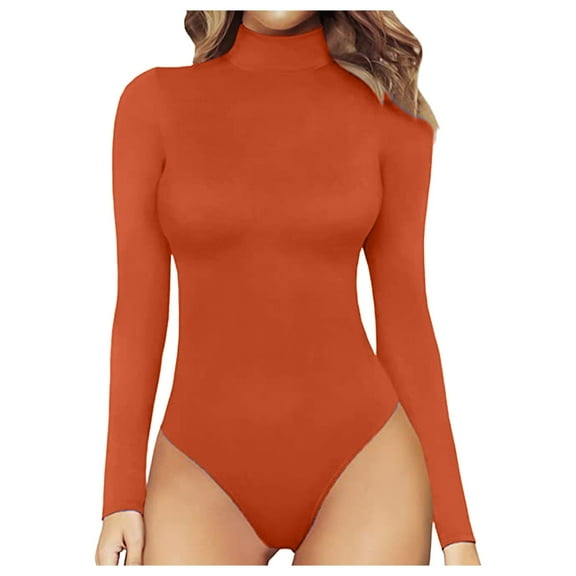 Hwmodou Women Jumpsuits Womens Round Neck Turtleneck Long Sleeve Bodysuit Sexy Bottoming Shirt Jumpsuit Office Work Casual Bodysuits For Woman