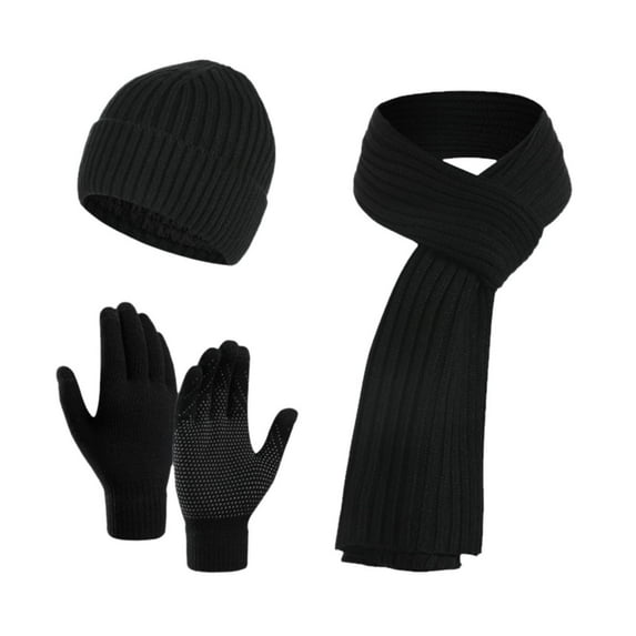 Hwmodou Women Men Autumn And Winter Warm Wool Hat Scarf Gloves Slouchy 3PCS Winter Snow Knit Cap Screen Mittens Scarves Sets Cute Winter Hats For Female Male
