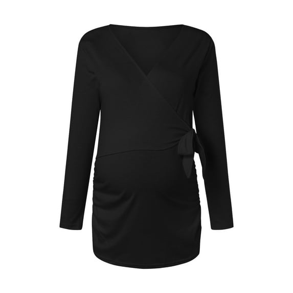 Hwmodou Women Pregnant T-shirts Womens Maternity Irregular Soild Color Tee Short Sleeve Crew Neck Basic T Shirt Top Pregnancy Clothes T-Shirt For Woman