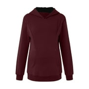 Hwmodou Women Pregnant T-shirts Womens Maternity Regular Soild Hem Casual Long Sleeve Top Belt Hoodie Breastfeeding Top Dailywear Pregnancy Clothes For Woman