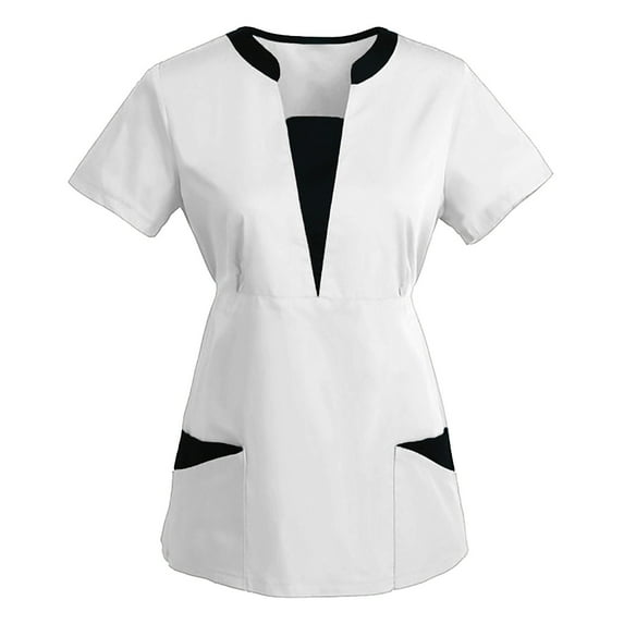 Hwmodou Women Scrubs Top Solid Color Pants Set Suit V Neck Short Sleeve Suits Sets With Pocket Spring Summer Daily Nursing Uniforms Nursing Care Working Uniforms