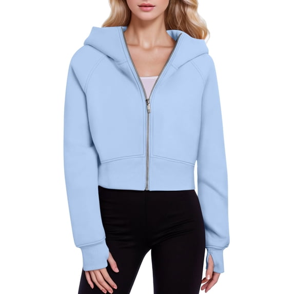Hwmodou Women Ski Jackets Women's Zip Up Hoodies Cropped Sweatshirts Fall Outfits Casual Hooded Pullover Sweaters Tops Winter Clothes Holiday Vacation Clothes For Woman