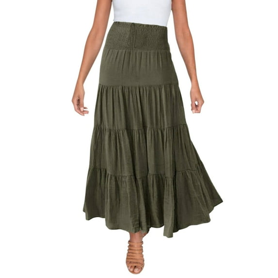 Hwmodou Women Skirts Black Tennis Women'S Summer Elastic High Waist Boho Maxi Skirt Casual Drawstring A-Line Long Skirt Pleated Skirts For Woman