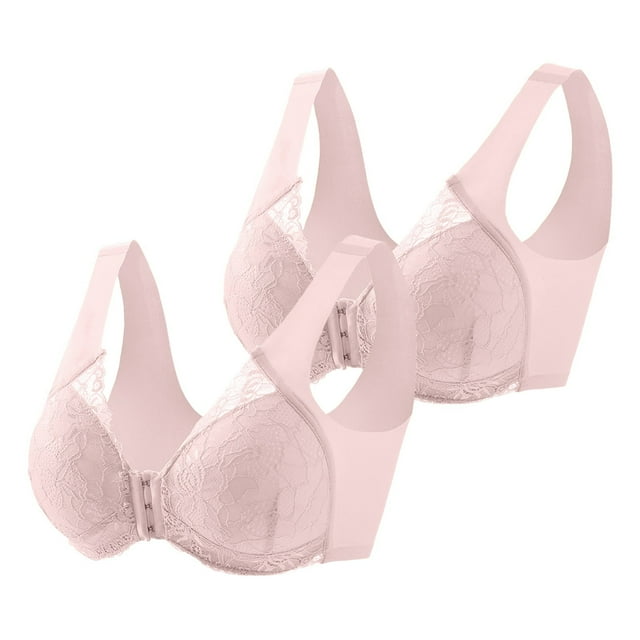 Hwmodou Women Sports Bra 2PCS Women'S Front Side Buckle Lace Edge Without Steel Ring Movement Seamless Gathering Adjustment Yoga Sleep Large Bra Holiday Party Underclothes For Woman Loose Bras