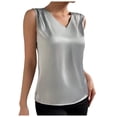 thumbnail image 1 of Hwmodou Women Summer V Neck Casual Solid Color Satin Sleeveless Basic Vest Shirt Fashionable Simple Top Comfy Lightweight Stretchy Breathable Cami, 1 of 6