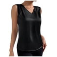 thumbnail image 1 of Hwmodou Women Summer V Neck Casual Solid Color Satin Sleeveless Basic Vest Shirt Fashionable Simple Top Unique Lightweight Stretchy Breathable Cami, 1 of 6
