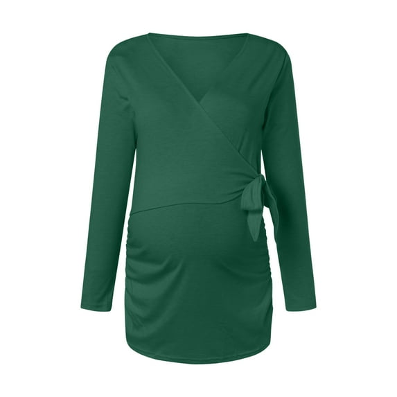 Hwmodou Women T-Shirts Pregnant Womens Maternity Irregular Soild Color Tee Short Sleeve Crew Neck Basic T Shirt Top Dailywear Pregnancy Clothes For Woman