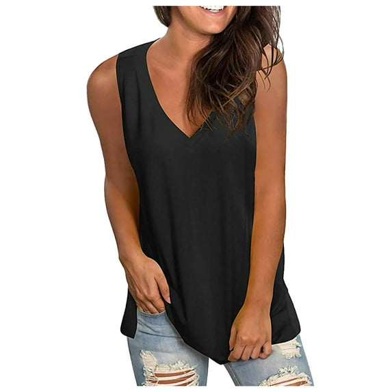 Hwmodou Women Tanks Tops Womens Camis Top V Neck Basic Solid Color Casual Flowy Summer Sleeveless Shirts Women 2024 Leisure Sports Workout Tank Tops Woman