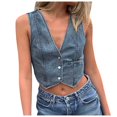 thumbnail image 1 of Hwmodou Women's Denim Vest Womens Sleeveless Sexy V Neck Button Down Casual Cropped Going Out Jeans Gilet Plus Size Denim Vest For Women, 1 of 7