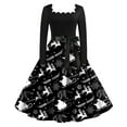 thumbnail image 1 of Hwmodou Women's Dresses Christmas Cute Printed High Waisted Square Neckline Mid Length Long Sleeve Wavy Neckline Bow Zipper Casual Sundress Vacation Holiday Dress For Woman, 1 of 3