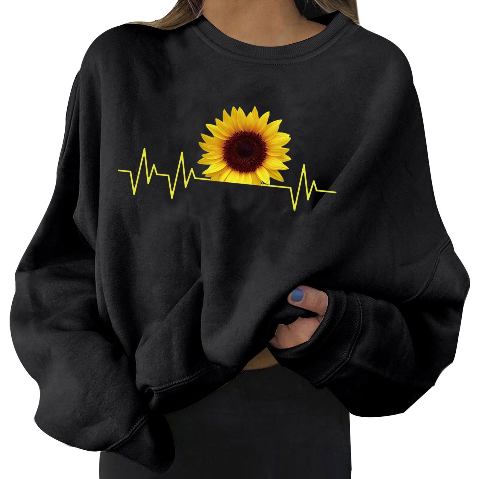 Letter Print Round Neck Hoodless Sweater Women