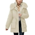 thumbnail image 1 of Hwmodou Women's Down Jacket Parkas Ladies' Solid Color Mid Length Hooded Jackets With Plush Loose Fit Waist Feather Cotton Padding Mountain Windbreaker Hooded Parka, 1 of 1