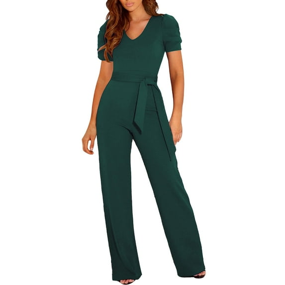 Hwmodou Womens Jumpsuits Solid Color Spring Summer V Neck Long Sleeve Elegant Trouser Suit Playsuit Jumpsuits For Women