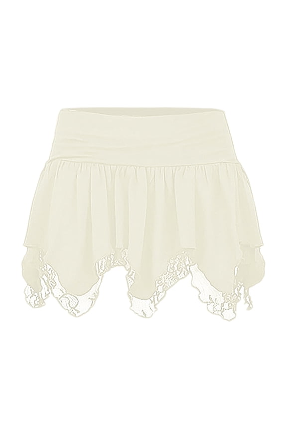 Womens Lace Short Skirt Sexy Solid Low Waist Patchwork Flowy Ruffle Pleated Mini Skirts Streetwear Fantasy Clothes