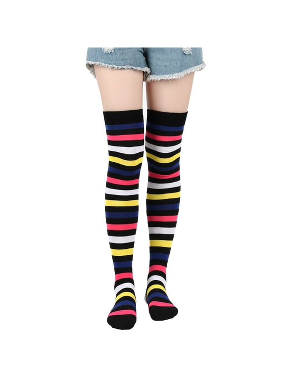 Rainbow Luck Over The Knee Colorful Striped Personality Knit Socks