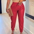 thumbnail image 1 of HWRETIE Elastic Waist Faux Leather Pants with Tapered Leg - Fashion Women Solid Pockets Drawstring Casual Mid Waist Leather Long Pants, 1 of 5