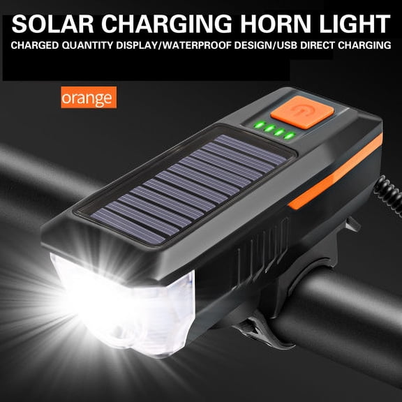 Hwuxmo Bicycle Light Headlight Solar Horn Light USB Rechargeable Headlight Cycling Strong Flashlight Cycling Equipment Orange