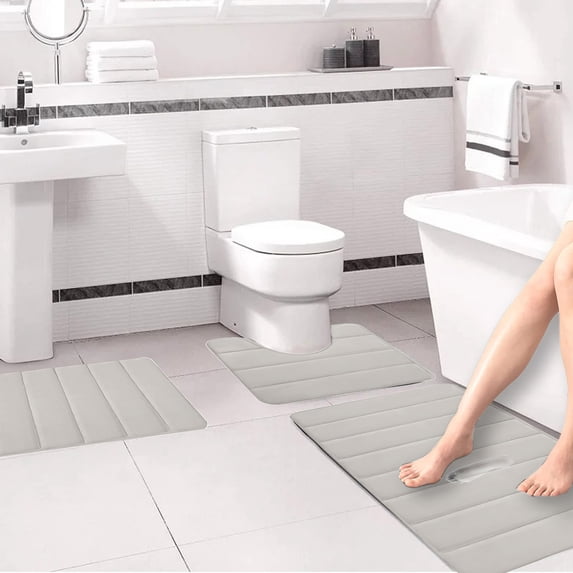Hwuxmo Memory Foam Bath Mat Set Bathroom Rugs For 3 Pcs Toilet Mats Universal Soft Comfortable Water Absorption Non-Slip Thick Machine Washable Easier To Dry Dark Beige