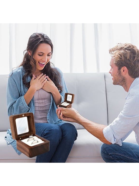 Ring Box Jewelry Box Wooden Ring Box Engagement Ring Box With 2 Slot Wedding Ring Box For Ring Elegant And Retro Ring Box For Wedding Proposal White