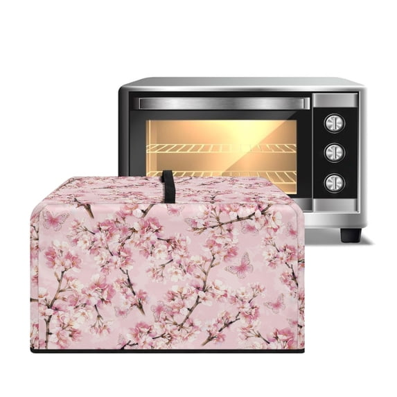 TSOVTHRID Pink Cherry Blossom Butterfly Print Microwave Oven Dust Cover with Handle Stain-Resistant Universal Toaster Oven Cover Oil-Proof Small Appliance Dust Covers, 18.25"W x 14.5"D x 11"H, S