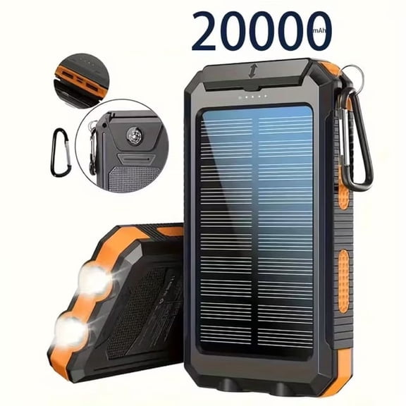 Hxeternal Portable Solar Mobile Phone Charger, Camping External Battery Charger For Mobile Phones, 2 USB/ LED Flashlights With Compass For Outdoor Activities, 20000mAh Portable Solar Power Bank