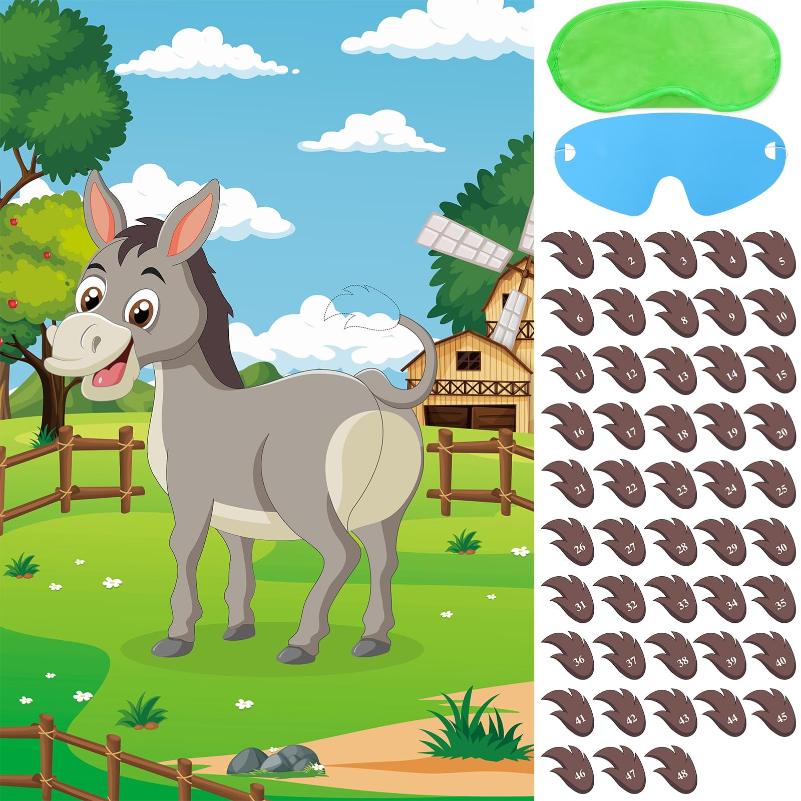 Hxezoc pin the tail on the donkey party game with 50 pcs tails large mexican donkey games poster for kids birthday party carnival fiesta