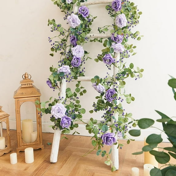 Hxlamzoo 1.7M Artificial Rose Flower Silk Vine Hanging Wedding Decor Garlands Home Outdoor Indoor Decor Flower (Purple)
