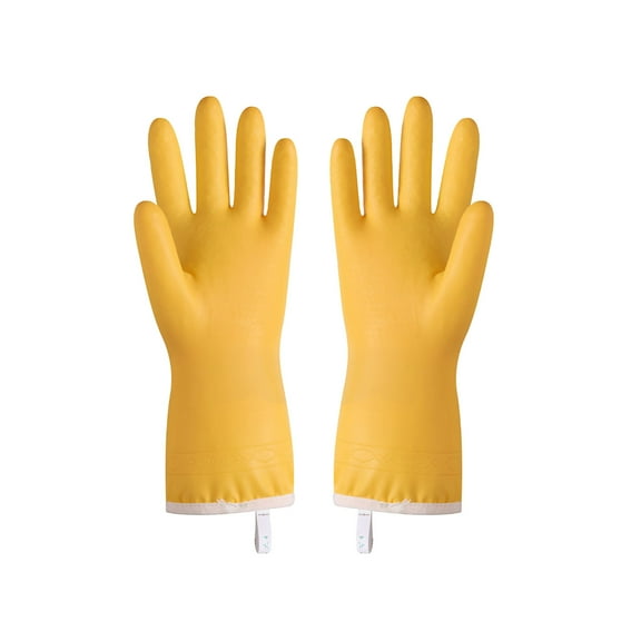 Hxlamzoo 1 Pair Thickened Fleece-Lined Dishwashing Gloves with Hanging Loop - Cold & Heat Resistant PVC Rubber Cleaning Gloves for Household, Kitchen, Winter Use (Yellow)