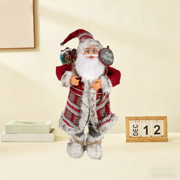 Hxlamzoo 1 Pc 12 Inch Standing Santa Claus Doll, Red Polyester Christmas Decoration for Home Holiday Decor, Durable Xmas Gift and Party Supplies