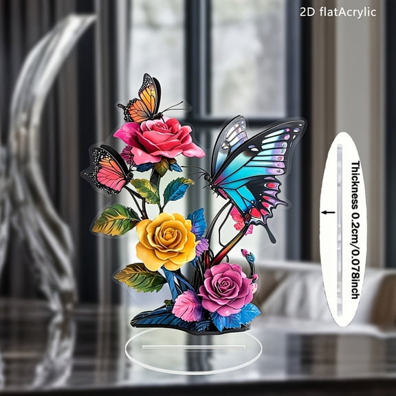 Hxlamzoo 1 Pc Butterflies Flower 2D Flat Desktop Decoration Durable Easy to Install Elegant Home Window Desk Decor for Living Room Bedroom Office Gift Housewarming Birthday