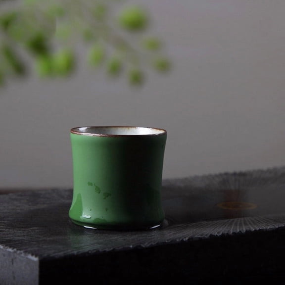 Hxlamzoo 1 Pc Ceramic Bamboo Tea Cup Vintage Imitation Green Bamboo Green Glaze Kung Fu Tea Master Cup for Dragon Boat Festival Gifts Tea Ceremony Home Decor