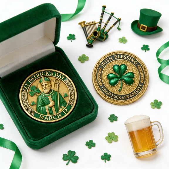 Hxlamzoo 1 Pc Green Metal St. Patrick's Day Commemorative Coin for Holiday Decor, Gift Giving, and Collection