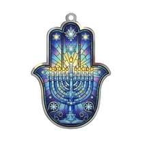 Hxlamzoo 1 Pc Hanukkah Window Suncatchers Decorative Pendant with Traditional Jewish Symbols and Stained Glass Effect for Home Decor, Jewish Gifts, Nursing Home Holiday Supplies