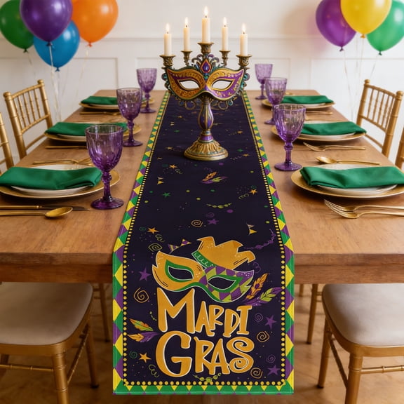 Hxlamzoo 1 Pc Irises Carnival Mardi Gras Table Runner Polyester Multicolor Kitchen Dining Table Decoration for Indoor Party Home