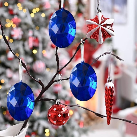 Hxlamzoo 1 Pc Plastic Gemstone Pendant Hanging Ornament with Loops for Christmas Tree, Xmas Party, Wedding Decorations (Red/Blue/Purple/White/Gold)