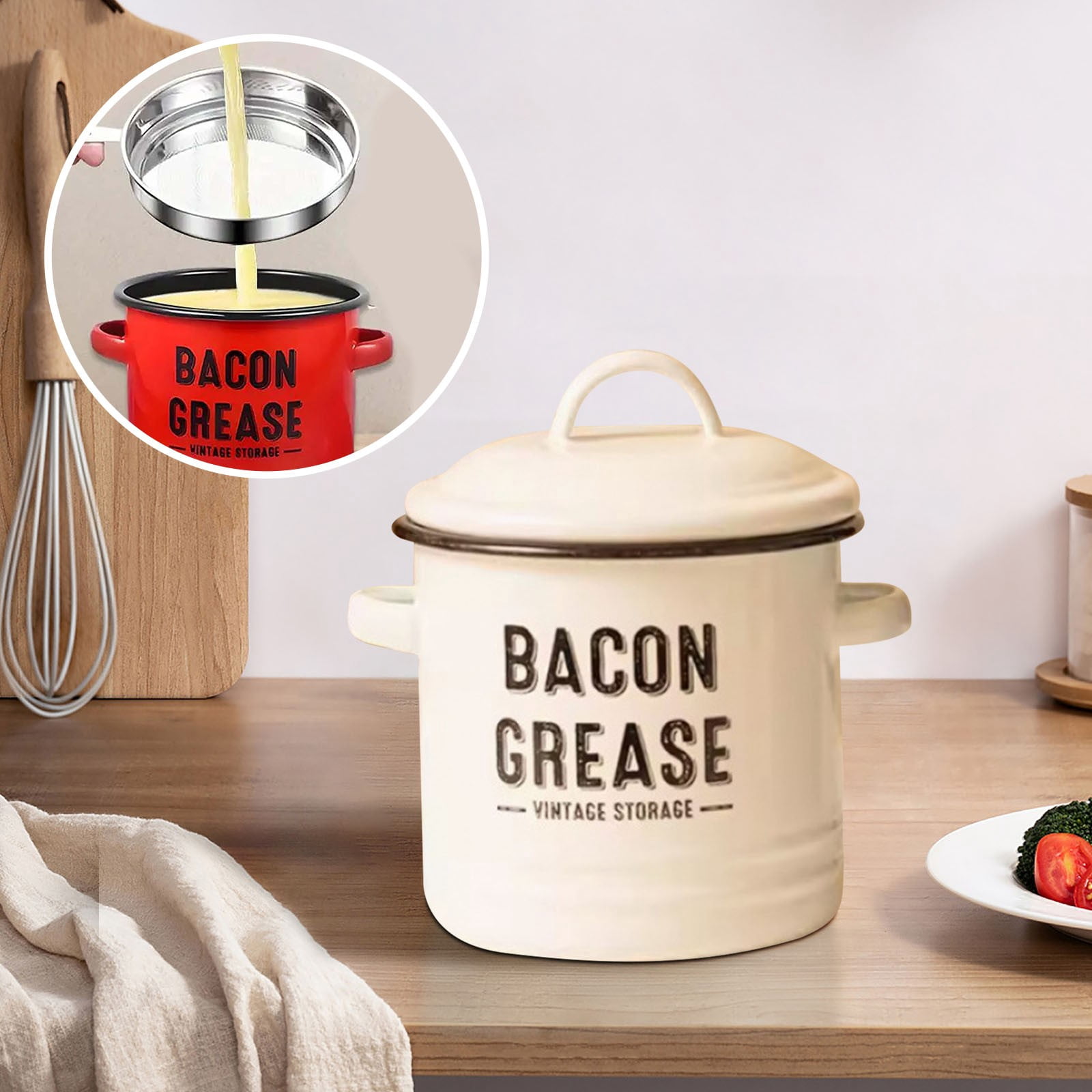 Preserving Pot With Inset Hxlamzoo 1 Pc Vintage Enamel Storage Pot with Oil Preserving Lid, 3.5L ...