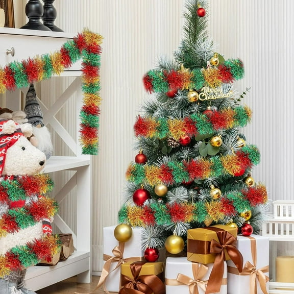 Hxlamzoo 1 Pcs 118.11in Multicolor Christmas Ribbon, Plastic Soft Wool Strips with Easy-Tie Bows for Xmas Tree Window Party Wedding Decoration, Holiday Home Festive Hanging Ornaments Supplies