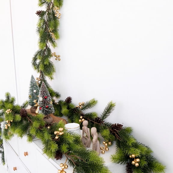 Hxlamzoo 1 Pcs Artificial Pine Needle Rattan Garland 70.87in Christmas Greenery Decorations Durable Plastic Hanging Vines for Fireplace Wall Door Indoor Outdoor Xmas Holiday Home Party Supplies