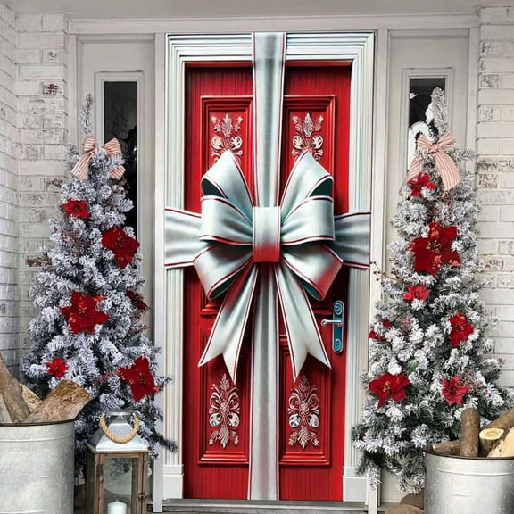 Hxlamzoo 1 Pcs Christmas Door Cover Door Curtain Decorations - 35.43 x 70.87 Inch Multicolor Nylon Spandex Holiday Door and Wall Decor for Xmas Party Home Festival Decoration