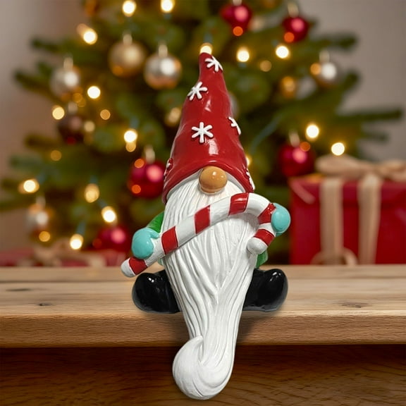 Hxlamzoo 1 Piece Christmas Faceless Gnome Ornament with White Bearded Hook, Resin Desktop Decoration for Xmas Holiday Home Party
