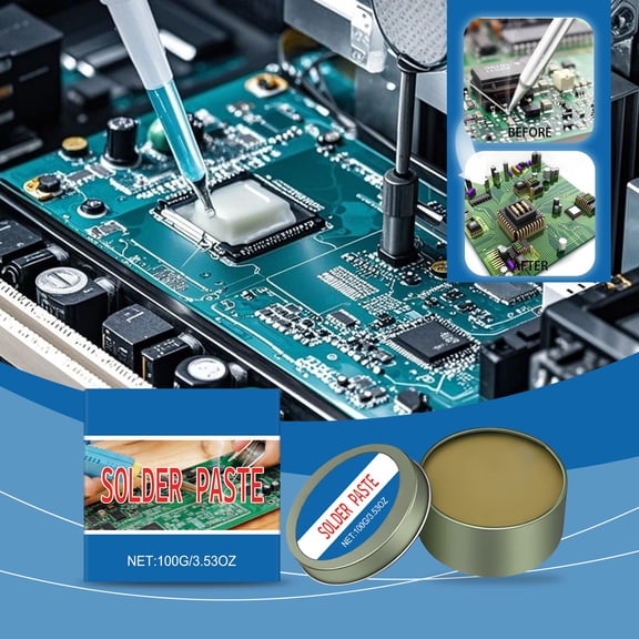 Hxlamzoo 100g Lead-Free High-Efficiency Solder Paste - RoHS Compliant, Superior Wettability & High-Temp Resistance for PCB, BGA, SMD Soldering - Professional Electronic Repair Tools (Metal Canister)