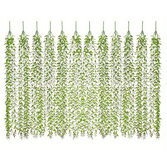 Hxlamzoo 12-Pack Artificial Wicker Vine Garland - Realistic Fake Weeping Willow Branches for Wedding Wall Decor, Home Hanging Greenery Decoration
