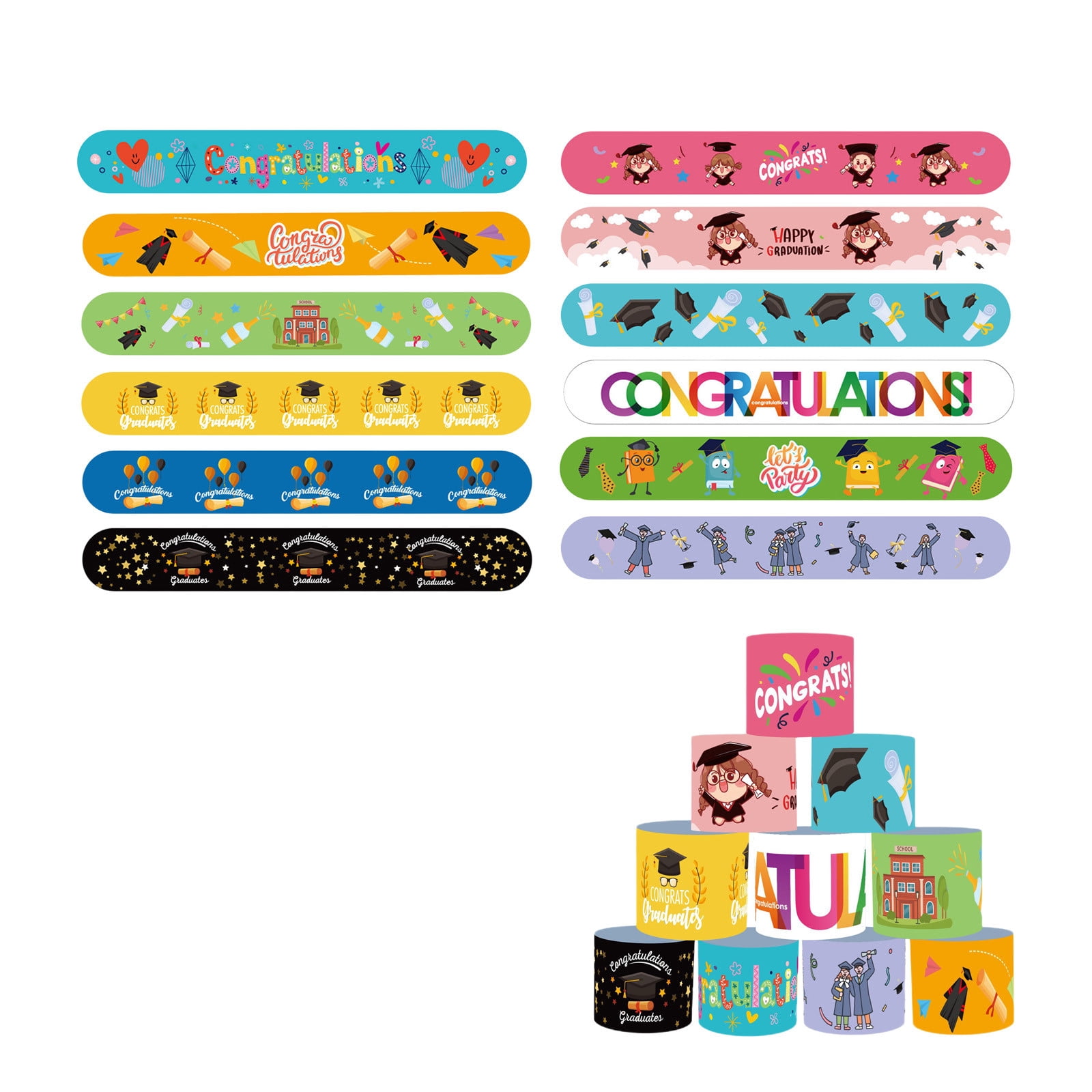 Hxlamzoo 12 Pack Graduation Party Bracelets - 12 Unique Designs PVC ...