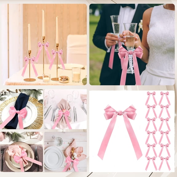 Hxlamzoo 12 Pcs Butterfly Bow Ribbon Decorations Nylon Spandex Knot Candlestick Gift Packaging Decoration for Holiday Party Wedding Tableware Decor