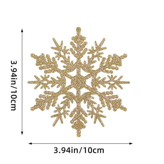 Hxlamzoo 12 Pcs Christmas Snowflake Ornaments 3.94Inch Gold Plastic Hollow Pendants with Dusting Effect, Shatterproof Snowflake Decorations for Christmas Tree Xmas Holiday Party Supplies