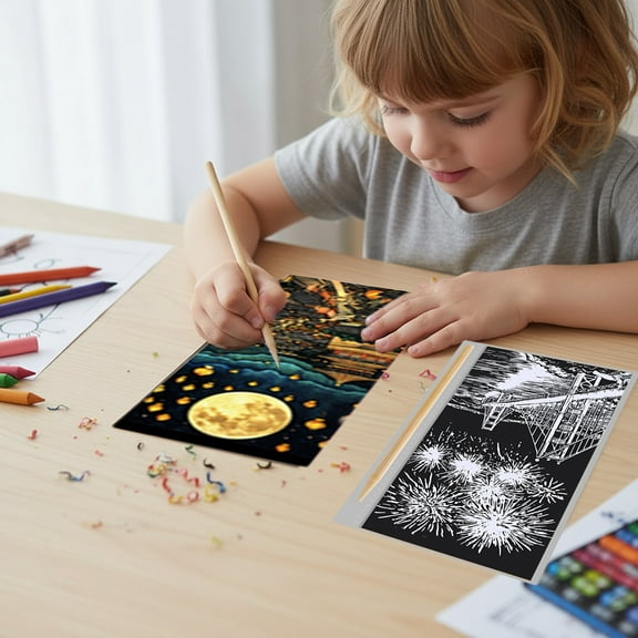 Hxlamzoo 12 Sheets Scratchboard Crafts Paper with 1 Tool, Multicolor Engraving Art Set for Adults, Creative DIY Stress Relief & Mindfulness Activities, Home Art Projects, 6.14x2.76x0.197 in