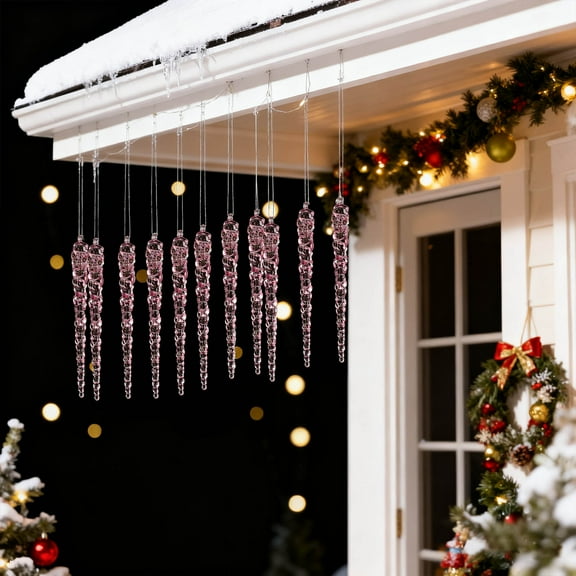 Hxlamzoo 12PCS Acrylic Transparent Icicle Christmas Ornaments, Shatter-Resistant Crushed Ice Pendants with Reflective Light Effect for Holiday Tree, Window, Eave, Indoor Outdoor Winter Decorations