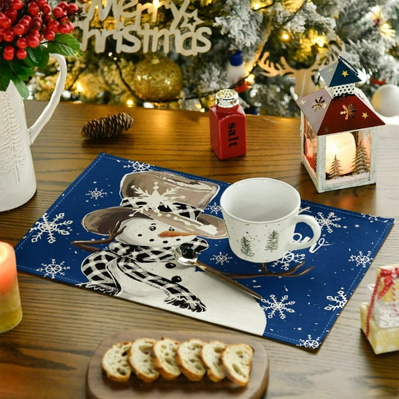 Hxlamzoo 12x18 Inch Snowman Christmas Polyester Placemats - Wrinkle-Resistant, Machine Washable Holiday Table Mats with Festive Design for Party, Kitchen, Dining Room, Indoor and Outdoor Decorations