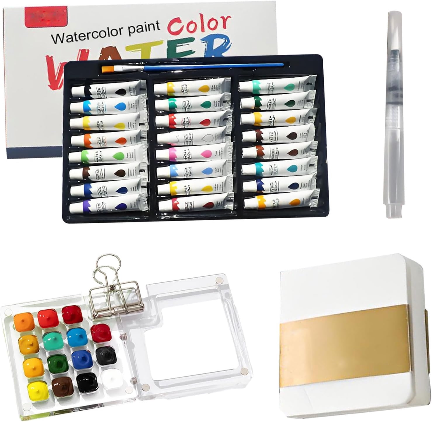 Hxlamzoo 15 Colors Mini Watercolor Painting Kit Set with Walnut Wood ...