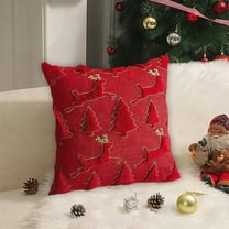 Hxlamzoo 18x18 Inch Christmas Reindeer Tree Pillow with Insert Red Green Polyester Soft Decorative Throw Cushion for Sofa Chair Living Room Xmas Holiday Home Decor
